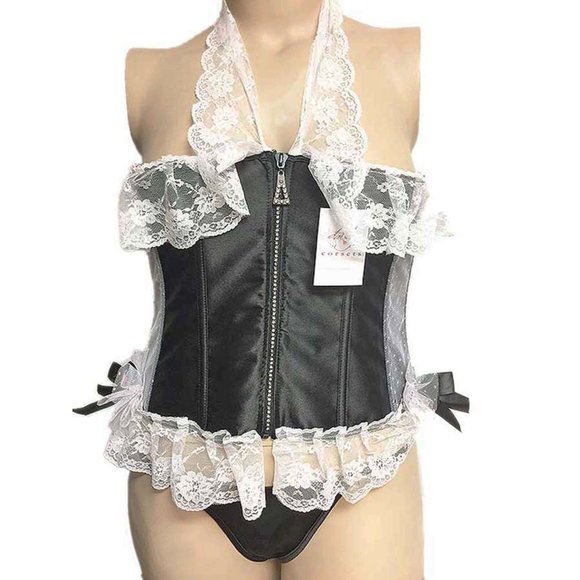 Daisy Luxe Corset Plus Size 2XL Black Strapless High Quality Halter or Bow Top